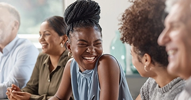 Coworkers laughing together