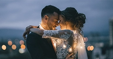 Newlywed couple dancing at their wedding